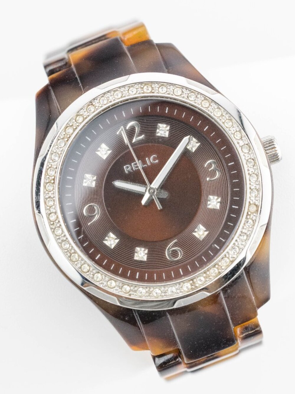 Relic ZR11893 Tortoise Shell Crystal Quartz Analog Women's Watch New Battery